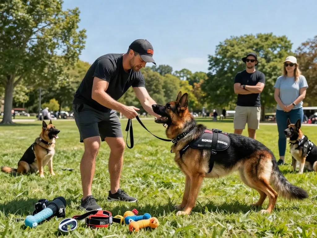 ROKOK88 gear in action during dog training session in bright outdoor park.